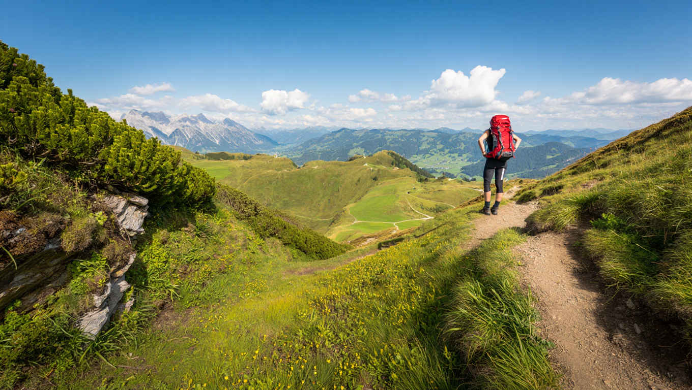 Wanderer in den Bayerischen Alpen mit Bergpanorama — Naturreisen Deutschland